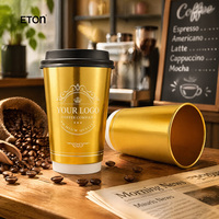 Vaso de Papel con Logotipo Personalizado, Lujoso, con Papel Dorado, Doble Pared Aislada, para Café, Bebidas Calientes, Desechable, para Llevar, con Tapa