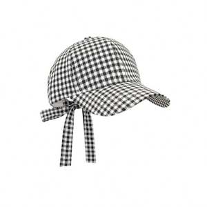 Casquette de baseball à carreaux style coréen et japonais mignon avec nœud et sangle pour femme, fille, décontractée, pour le sport, collection printemps-été - Product Image 6