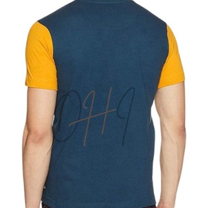 T-shirt décontracté pour homme, coupe oversize, tie-dye, color block, jaune moutarde et bleu marine, manches courtes, col rond, respirant, 100% coton - Product Image 1