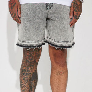 Shorts en jean baggy personnalisés pour hommes, style streetwear d'été, avec broderies et patchs déchirés, vente en gros - Product Image 5