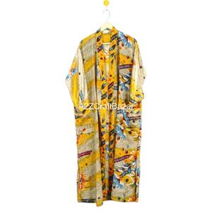 Women's Designer Elegant <b>Vintage</b> Silk Robes High Long Maxi <b>Kimono</b> Patchwork Front Drawstring Closure Breathable Quick Dry Indian - Product Image 1