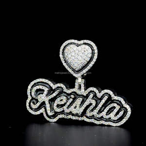Pendentif lettre en diamant VVS Moissanite émail personnalisé pendentif lettre en argent Sterling 925 émail noir glacé coeur lettre lettre lettre nom - Product Image 2