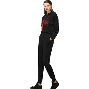 Top quality women long sleeves crop top custom fabric and printing hoodie with <b>matching</b> <b>joggers</b> pants two piece <b>set</b> - Product Image 1