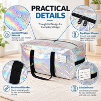 Sacs fourre-tout de rangement réutilisables en tissu tissé PP extra-larges, personnalisés, en argent, avec fermeture éclair robuste, écologiques, organisateurs de voyage, vente en gros