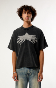 2026 Trending Product <b>Men's</b> Regular Fit Black 100% Cotton Acid Wash Digital Printing T-Shirt Short Sleeve <b>Turtleneck</b> Front Hip - Product Image 5