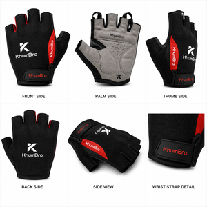 KhumBro Unisex Half <b>Finger</b> Polyester Cycling Gloves | Breathable Shock-Absorbing Anti-Slip Hook Loop Closure for MTB/Road <b>Bikes</b> - Product Image 1