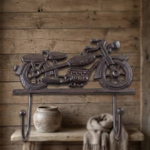 Porte-manteau mural auto-adhésif robuste à 3 crochets en fonte vintage, motif perles et moto, CIH 244 pour vêtements - Product Image 4