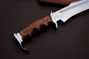 A&M Enterprises Handmade Large Stainless Steel Bowie Knife Hooked Pommel Wood Handle Leather Sheath Survival OEM Hunting Knife - Product Image 3