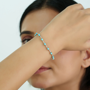 Elegant Most Trending Design Real 14K White <b>Gold</b> Turquoise & Diamond Sleek Tennis Bracelet Fine Unisex Wholesale Jewelry - Product Image 2