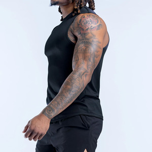Custom Logo Black Bodybuilding <b>Men's</b> Tank <b>Top</b> Polyester Lightweight Stretch Fabric Gym & Running <b>Compression</b> Tank <b>Top</b> For <b>Men</b> - Product Image 4