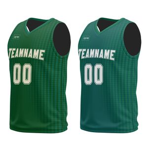 Custom Sublimated Basketball Uniform Set Green Mesh V-Neck Sleeveless Jersey with Elastic Waist Shorts Team Name Print 00 - Product Image 4