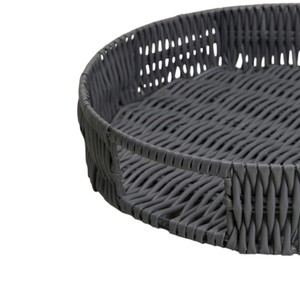 Eco-Friendly Dark <b>Grey</b> PE rattan tray Single Round <b>Storage</b> <b>Basket</b> Handcrafted Serving Platter with Handles <b>for</b> Home Kitchen - Product Image 3