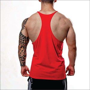 Débardeur stringer 100 % coton pour homme, personnalisé, pour la musculation, avec logo frontal, en tissu tricoté, imprimé par décharge, beige - Product Image 2