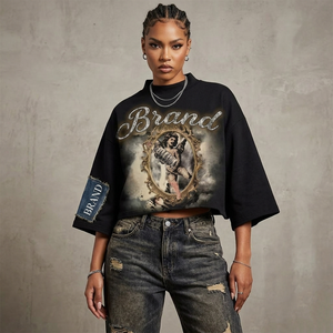 Glory Custom Distressed Graphic Boxy Fit <b>Black</b> <b>T</b> <b>Shirt</b> 100% Cotton Soft Fabric Trending Vintage Style For Unisex Wear - Product Image 4