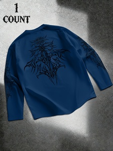 Camiseta Personalizada Retro a Rayas con Cuello Redondo Simple, Textura Alta, Corte Holgado, Camiseta Básica de Manga Larga para Hombre - Product Image 2