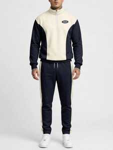 Ensemble de survêtement pour homme Oneten Apparels, couleur marine, blocs de couleurs, sweat-shirt à demi-zip et pantalon de jogging - Product Image 1