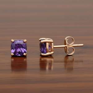 Pendientes de Amatista con Corte Cojín, Piedra de Nacimiento de Febrero, Plata de Ley 925, Chapado en Oro de 14K, Regalo de Joyería - Product Image 1