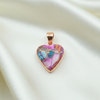 Collier Pendentif Cœur en Turquoise Huître Dahlia Rose, en Argent 925 Plaqué Or Rose et Or Jaune, Bijou Fait Main en Pierres Précieuses, Cadeau