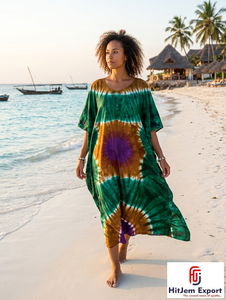 Women <b>Beach</b> <b>Kaftan</b> Dress Printed Loose Fit Resort Wear Silk Cotton Rayon Polyester Custom Production Bulk Supplier - Product Image 4