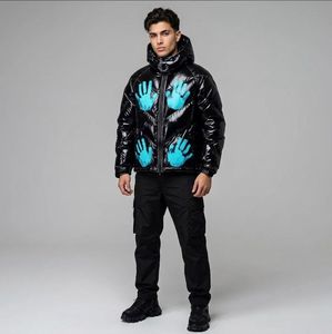 Custom Thermochromic Ink Print Streetwear Crop Vintage Heavyweight Winter Hooded Windproof Color Change Down <b>Puffer</b> <b>Jacket</b> Coat - Product Image 1