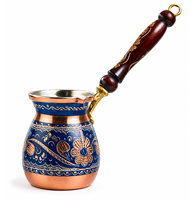 Cafetière turque, grecque, arabe, en laiton gravé bleu coloré, finition écologique, vintage, pour cuisinière, en métal, Cezve Ibrik