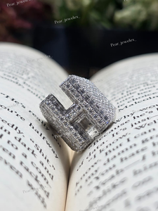 Personalize Silver Letter H Moissanite Cocktail <b>Ring</b> VVS Baguette Cut Unisex Wedding Statement Jewelry - Product Image 3