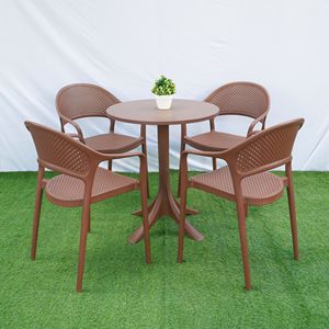 Mesa de Bistro Escultural Moderna Color Taupe Cacao |   Base de Pedestal de Cuatro Puntas con Acabado Mate ABS Impermeable para Muebles de Terraza Exterior - Product Image 4