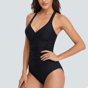 Maillot de bain une pièce élégant pour femme avec logo sur le devant, ajustement sécurisé, matière légère pour la natation et la détente à la plage - Product Image 1