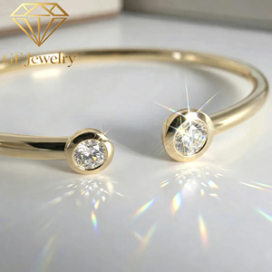 Luxury Bezel <b>Set</b> Two Stone Open Cuff <b>Bangle</b> 18K Rose Gold Fine Jewelry for Evening Occasions - Product Image 1