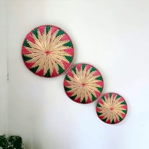 Handmade Eco-Friendly Rattan Wall Basket <b>Circular</b> Abstract Geometric Pattern Art Deco Diwali Home Decor Multicolor Nature Art - Product Image 3