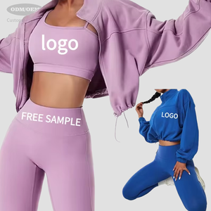 OEM 2026 Ropa Deportiva al por Mayor, Conjunto de Yoga de 4 Piezas para Mujer, de Algodón de Lujo, con Cintura Alta y Efecto Levanta Glúteos, con Cremallera y Manga Larga para Otoño - Product Image 1