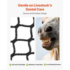 Filet à foin en matériau PE pour mangeoires à chevaux 5,91 x 5,91 x 5,91 pieds 1,5 pouce de trous Conception sans nœuds Attaches à fermeture éclair Aiguille de navette pour mangeoire - Product Image 5