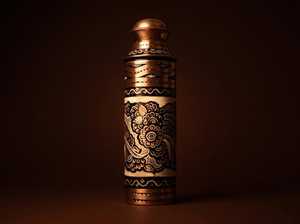 Handmade Engraved Pure Copper Lightweight Dishwasher Safe Water Bottle Floral Enamel Design Ayurvedic Drinking Flask <b>Drinkware</b> - Product Image 2