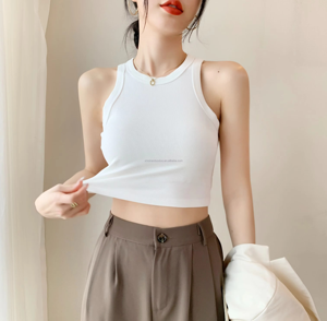 Top Corto sin Mangas para Mujer, Color Sólido, Estilo Casual, Sexy, Holgado, Tejido Acanalado, Transpirable, con Encaje - Product Image 3