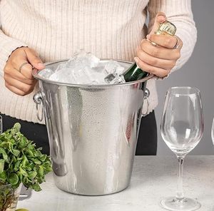 Seau à glace en acier inoxydable de 5 litres, robuste, pour vin et champagne, avec couvercle et pince, pour hôtel, bar, restaurant, vente en gros - Product Image 2