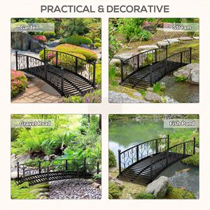 Ponte da Giardino ad Arco in Metallo Nero da 2,1 m con Ringhiere Laterali e Decorazioni Intagliate - Prodotto per Paesaggistica e Terrazze - Product Image 5