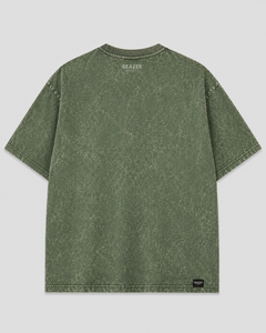 Camiseta Beazer para Hombre, Transpirable, con Logotipo Personalizado, Talla Grande, Color Verde Oliva, Lavado Ácido, Cuello Redondo, Manga Corta, Estilo Casual, 100% Algodón Jersey - Product Image 3