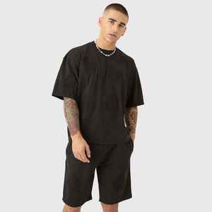Conjunto de Camiseta y Pantalones Cortos para Hombre, Negros, de Poliéster Transpirable, con Estampado Digital, Cuello Redondo, Camuflaje, Estilo Casual de Verano, Tejido de Punto X - Product Image 1