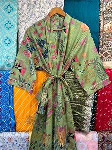 Bata Kimono de Algodón con Estampado de Bloques de Animales, Estilo Japonés, Ropa de Estar por Casa de Verano, Tejido Suave y Transpirable, Cierre con Cordón, Unisex, Talla Completa - Product Image 3