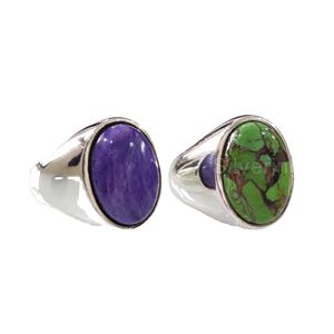 Bague pour homme en argent sterling 925, design simple, avec pierres précieuses naturelles (turquoise verte, charoïte), pierre de naissance, bijoux d'exportation - Product Image 1