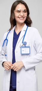 Blouse de laboratoire blanche tissée pour femmes avec 3 poches et fermeture à boutons-pression, uniforme d'hôpital, blouse de médecin - Product Image 2
