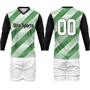 Uniforme de Voleibol Sublimado Verde y Blanco para Hombre, Conjunto de Camiseta de Manga Larga y Pantalones Cortos, Ropa Deportiva de Poliéster para Entrenamiento y Partido - Product Image 1