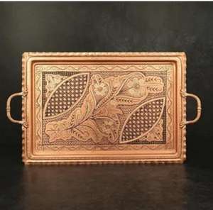 Plateau de service en cuivre poli au design moderne pour les fêtes, qualité supérieure, style classique, écologique - Product Image 1