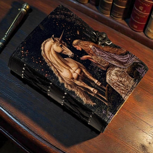Diario de cuero creativo hecho a mano con diseño de unicornio, cuaderno de fantasía con papel de borde deshilachado vintage, diario encuadernado en cuero, regalo de Rajastán - Product Image 4
