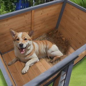 Casa de perro grande de madera maciza de 45 "con techo de plástico PVC impermeable y puertas de madera transpirables, casas y muebles para mascotas - Product Image 4