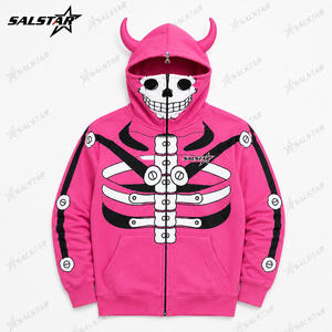 Sweat à capuche blanc squelette rose, costume de squelette imprimé en 3D pour Halloween, sweat à capuche zippé unisexe personnalisé - Product Image 3