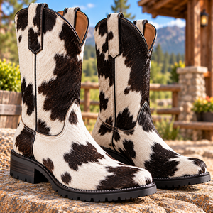 Bottes de cowboy western en cuir de vache véritable à poils pour hommes et femmes |   Bottes Vaqueras Artisanales |   Bottes en cuir western |   Cuir - Product Image 1