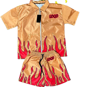 Custom Logos Flame Windbreaker Matching Set Casual Zip Up <b>Jacket</b> Shorts <b>Summer</b> Streetwear Apparel Factory OEM Supplier - Product Image 1