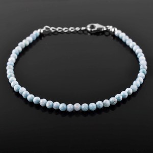 Pulsera de Plata de Ley 925 con Cuentas de Cristal de Larimar de 3 mm, Joyería Delicada Hecha a Mano con Piedras Preciosas Naturales - Product Image 1