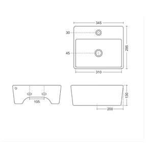 Exclusive rectangular wall hung ceramic wash basin 345x295x130mm glossy white floating bathroom sink with half pedestal - Product Image 2